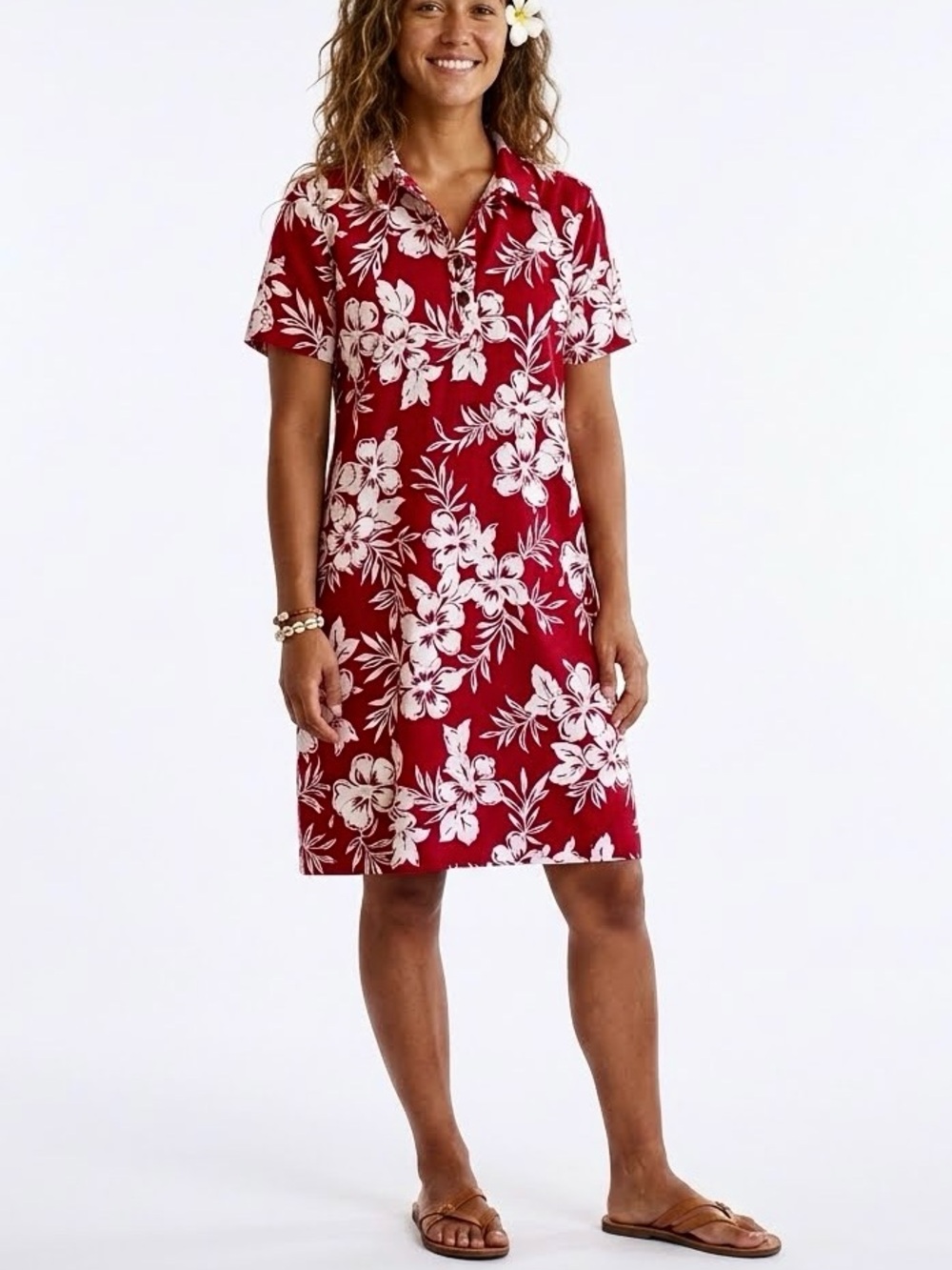 Caribbean Joe Dress Red White Floral Print Button Up Midi Wedding Guest Tropical - Picture 1 of 13